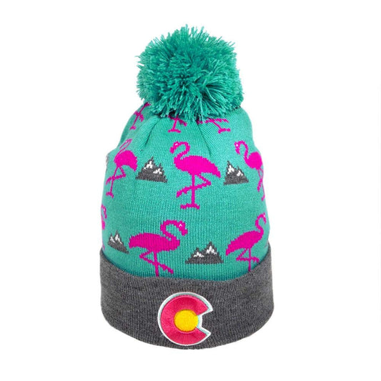 YoColorado Flamingo Colorado Pom Pom Beanie - Mountain Beanies Winter Hats for Men or Women Warm Stocking Stuffers Ski Caps