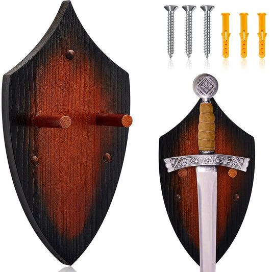 Wooden Sword Wall Mount Sword Plaque Sword Hanger for Wall Katana Wall Mount Sword Display Wall Mount Sword Stand Sword Mounts for Wall Sword Wall Display Plaque with Hardware(Black Brown)