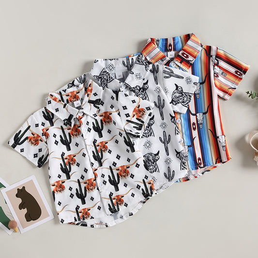 Cattle Cactus Graphic Print Short Sleeve Baby Shirts