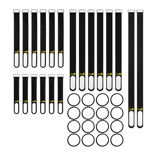 Wrap-It Storage Cinch-Straps and Silicone Bands - Assorted 36 Pack (Black) - Variety Pack of Cable and Home Organizing Products