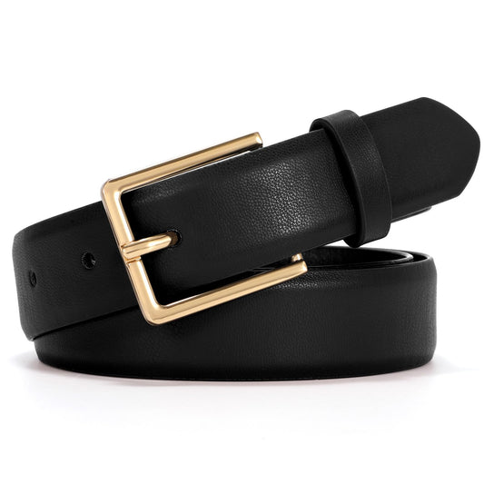 VONMELLI Womens Belt for Jean Dress Leather Belt for Women Black Ladies Belt with Fashion Bright Gold Buckle XL