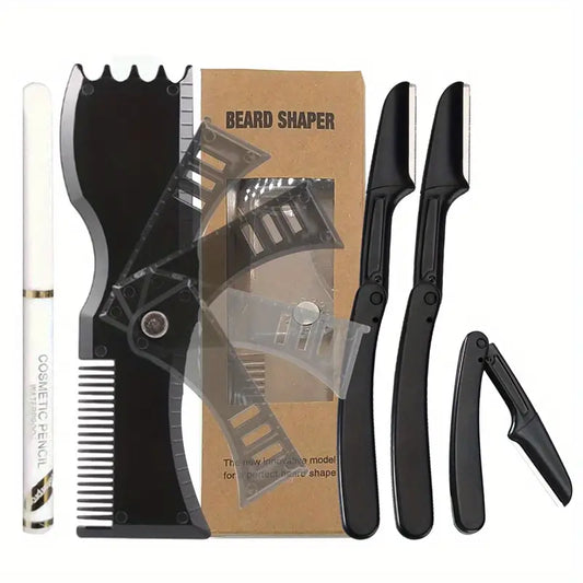 Beard Shaper Kit with Adjustable Stencil and Razors