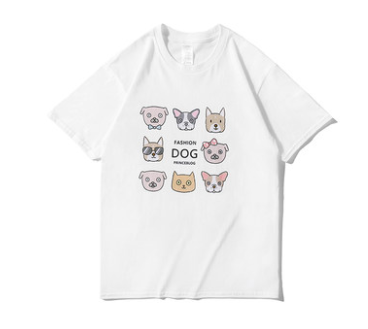 Cartoon Dog Print Short Sleeve Couple T-Shirts