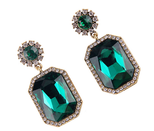 Square Fashionable Earrings with Colorful Diamonds