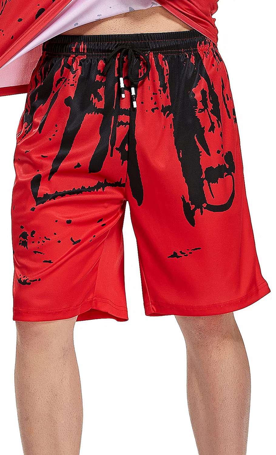 Ampeo Mens Casual Elastic Dry-Fit Graphic Basketball Gym Workout Athletic Shorts with PocketsRed 2XL