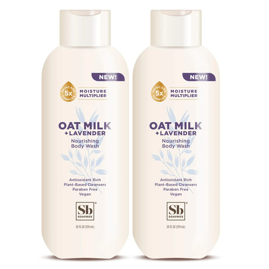 Soapbox Body Wash Oatmilk & Lavender Liquid Body Wash Moisturizing Soap with Shea Butter Vegan Duo Pack of 2 Soap Bottles 20oz Each