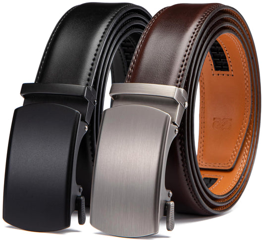 SAKIZITO Dark Brown Belt Men 2 Pack - Mens Belt Leather 1 3/8" for Casual Dress Pants - Adjustable Belt Trim to Fit for Gift