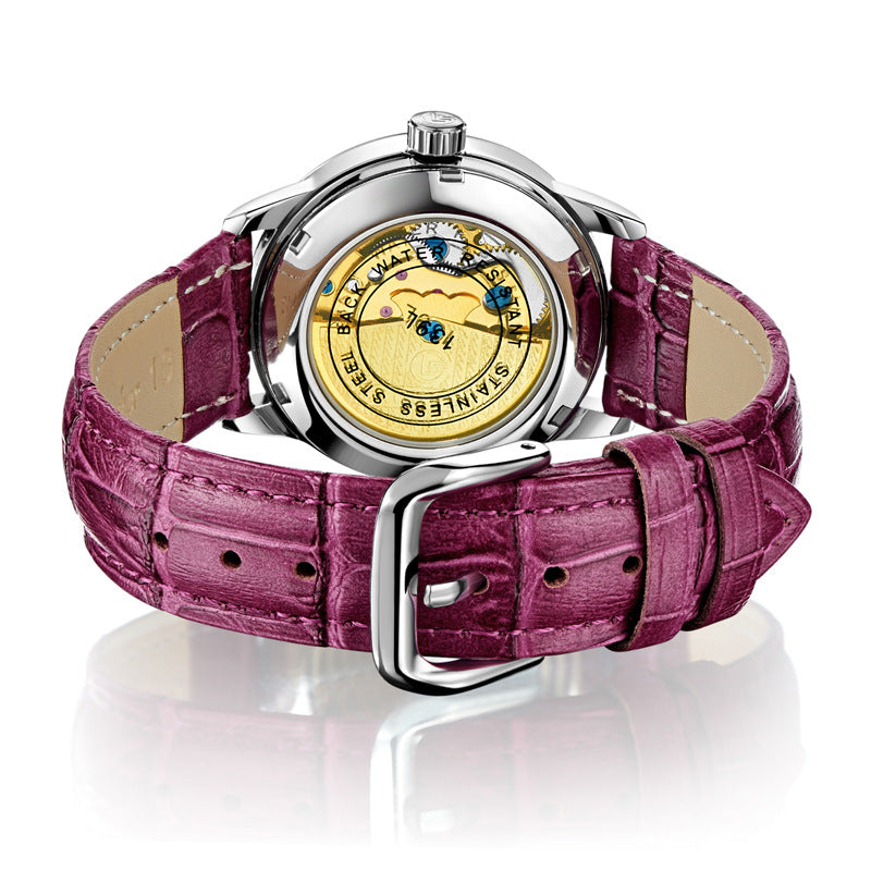 Waterproof Women's Automatic Leather Watch with Diamonds