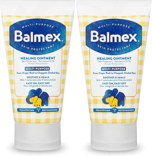 Balmex Multi-Purpose Healing Ointment & Skin Protectant for Diaper Rash and Chafing with Petrolatum 7 Moisturizers and Vitamins A&D Pediatrician Recommended and Paraben-Free 3.5oz (Pack of 2)
