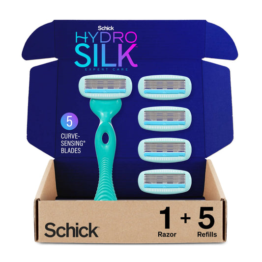 Schick Hydro Silk Sensitive Womens Razor | 5-Blade Razors for Women Sensitive Skin | Womens Razors Sensitive Skin | 1 Handle & 5 Razor Blade Refills