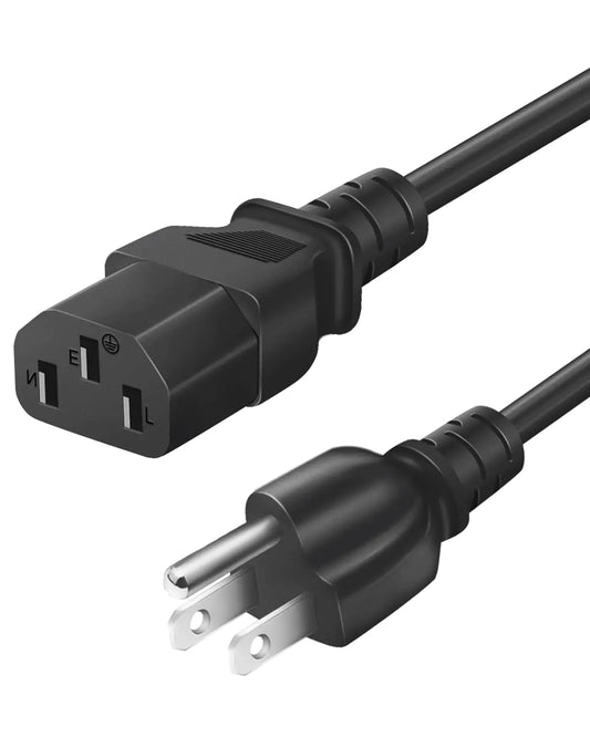 3-Prong AC Power Cable for TVs Computers Monitors and More Universal 6 Feet (1.82 Meters) Black