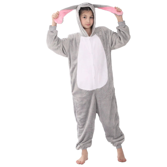 WOYASIM Flannel Animal Costume Onesie Kids Halloween Costumes for Girls Boys One Piece Easter Cosplay Gray Rabbit XL