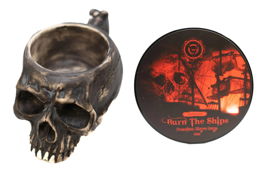 Burn The Ships Shave Bowl & Shave Cream | Lather Bowl | Scuttle Bowl| Shave Mug & Shaving Cream To Lather Your Wet Razor Shave Set | Skull Bowl | Skull Mug Ceramic Shave Bowl & Cream Kit