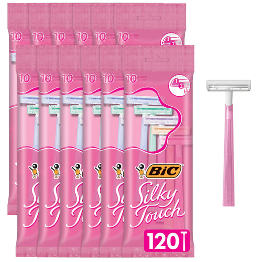 BIC Silky Touch Womens Disposable Razors with 2 Blades Pretty Pastel Razor Handles 10 Count Value Pack of Shaving Razors