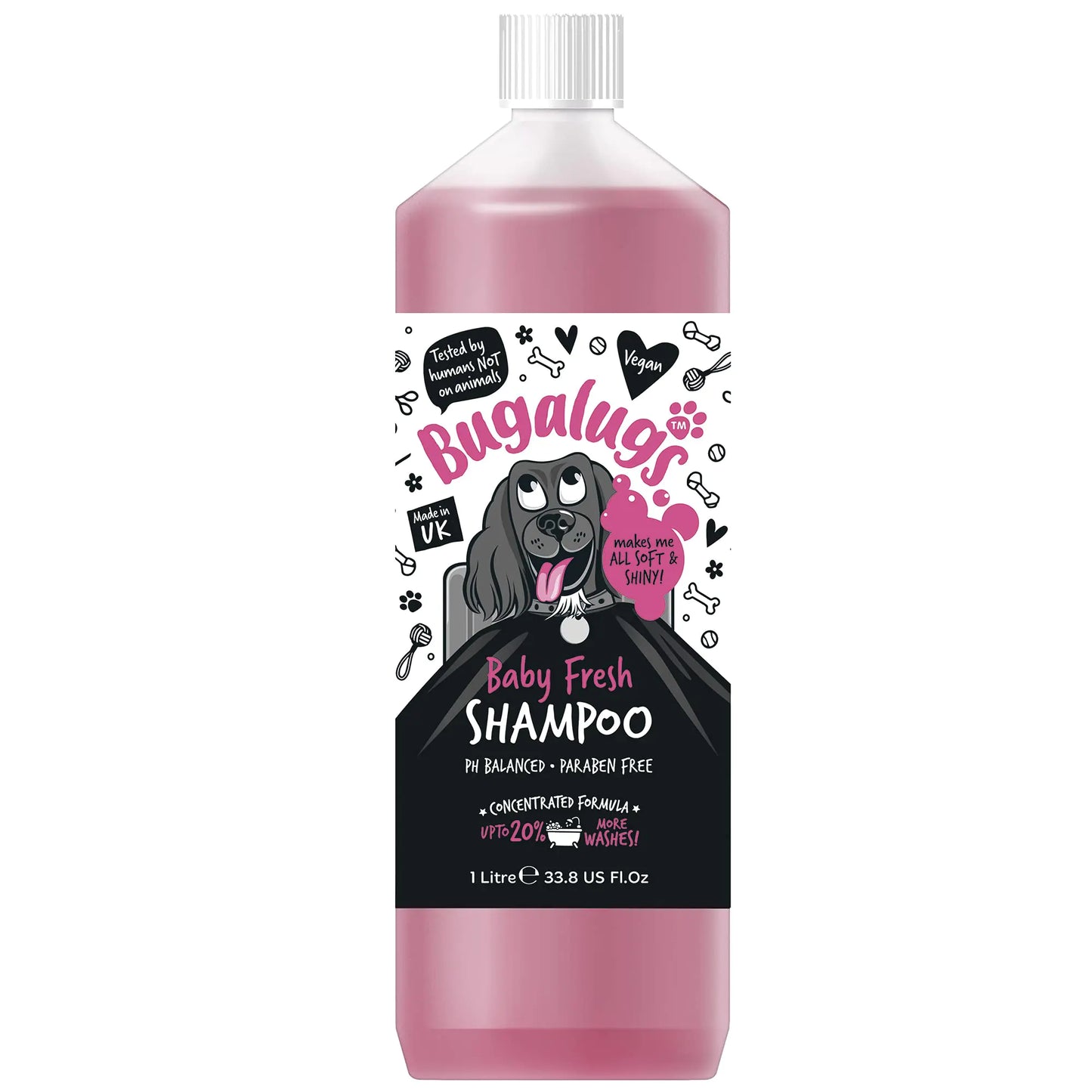 BUGALUGS Baby Fresh Dog Shampoo 33.8 Fl Oz Dog Grooming Shampoo Products for Smelly Dogs with Baby Powder Scent Best Puppy Shampoo Baby Fresh Shampoo Conditioner Vegan pet Shampoo
