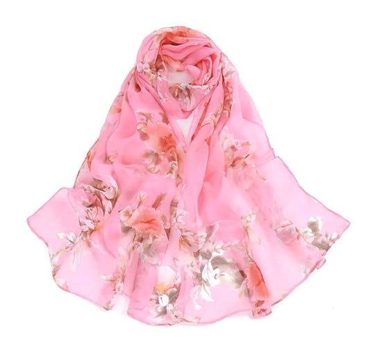 AliceLife Print Silk Feeling Scarf Fashion Scarves Lightweight Sunscreen Shawls for Women (peach blossom&pink)