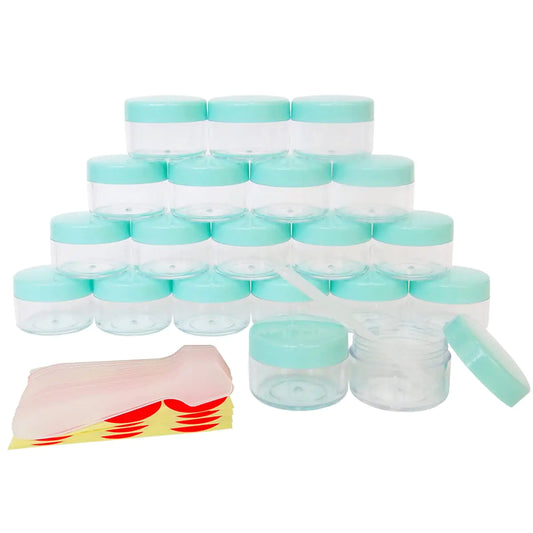Wopanxye 20pcs 15 gram Empty Travel Sample Jar 15g Mini Cosmetic Container Tins 15ml Small Round Pot with GREEN Screw-up Lids for Makeup Facial Cleaner Creams Lotions Mask Lip Gloss Moisturizers