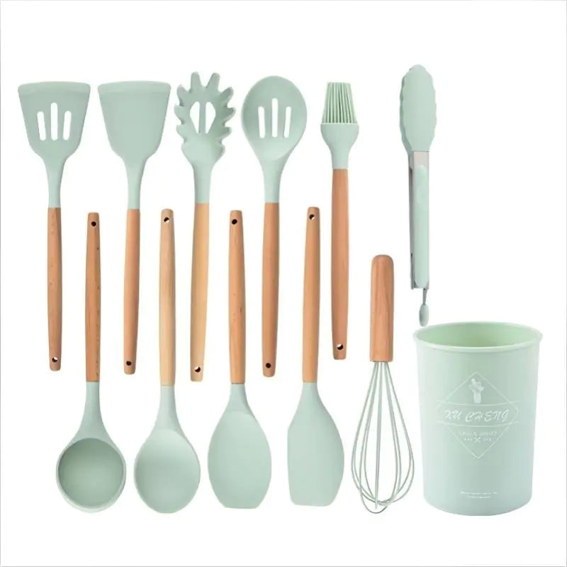 11pcs Wooden Handle Silicone Kitchenware Set