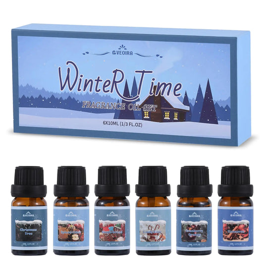Winter Fragrance Oils Set AVEOIRA Christmas Essential Oils Set for Diffuser Candle Soap Making Scented Oils Cinnamon Gingerbread Christmas Tree Spiced Cider Candy Cane Cranberry Orange