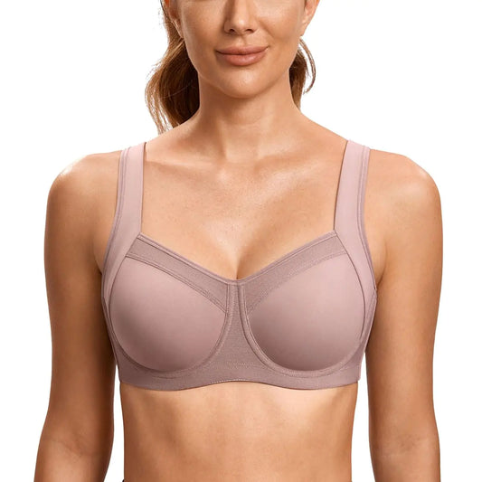 SYROKAN High Impact Sports Bras for Women High Support No Uniboob Underwire Adjustable Racerback Bra Brick 32C