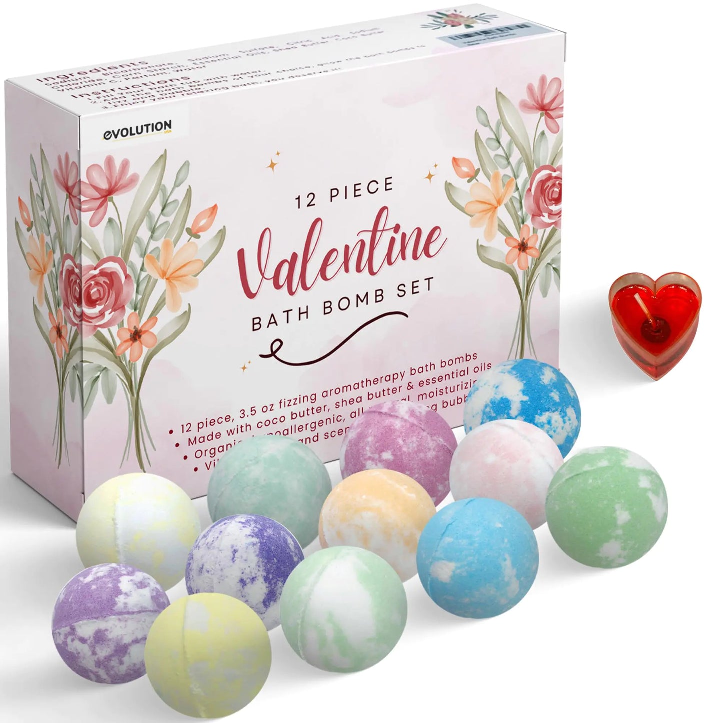 EvolutionUSA - 12 Valentine Day Bath Bombs for Women Gift Set Valentines Day Gifts for Kids Organic Bath Sets for Women Organic Bath Bombs for Girls Romantic Bath Bombs for Women