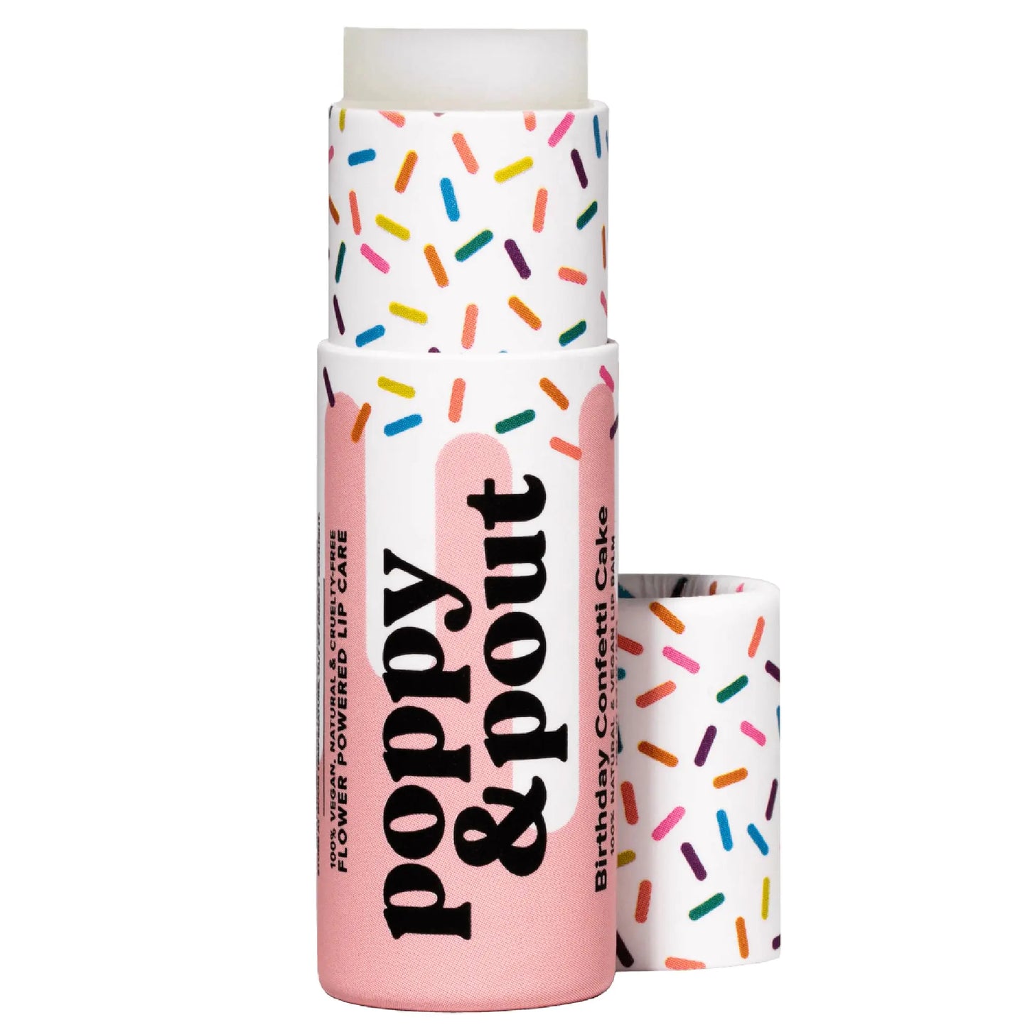 Poppy & Pout Birthday Cake Jumbo Lip Balm | All Natural Lip Balms & Moisturizers | Hydrates with Beeswax Vitamin E Organic Coconut Oil | Cruelty-Free | Lip Balm in Recyclable Cardboard Tube (Pink)