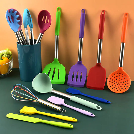 Colorful Silicone Kitchenware Set - 14 Cooking Tools