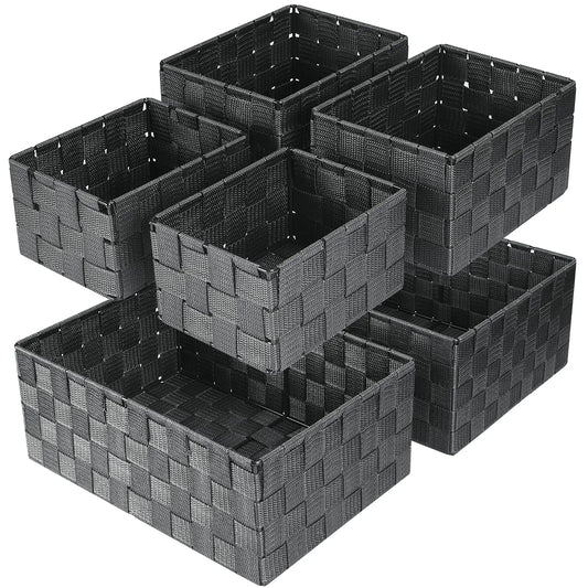 Uvellgift Woven Storage Baskets Storage Bins Cube Basket Container Baskets Storage Boxes Organizers for Clothes /Shelves/ Closet Set of 6 (Grey)