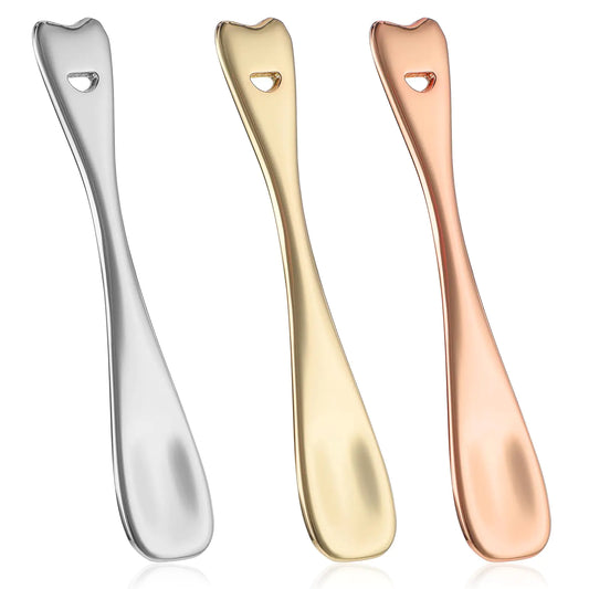 YUXIANLB Mini Spoons Metal Makeup Spatula 3PCS Eye Cream Spoon Reusable Applicator Cosmetic Ladle Beauty Tool Massage Metal Makeup Scoop Tiny Scooper For Cream Lotions Moisturizers Mixing And Sampling