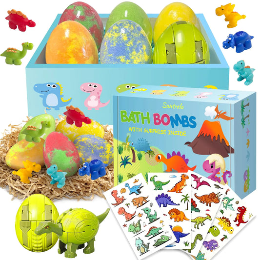 Bath Bombs for Kids with Surprise Toys Inside Dino Egg Kids Bath Bombs Gift Set with Dinosaur Toy Bubble Bath Fizzy Spa Bath Kit for Birthday Easter Christmas Boys and Girls 3 4 5 6 7 8 9 Years Old