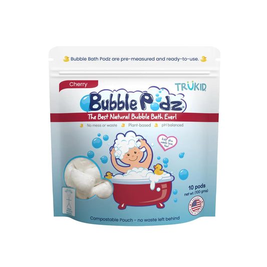 TruKid Bubble Podz Bubble Bath for Baby & Kids Gentle Refreshing Bath Bomb for Sensitive Skin pH Balance 7 for Eye Sensitivity Natural Moisturizers and Ingredients Cherry (10 Podz)
