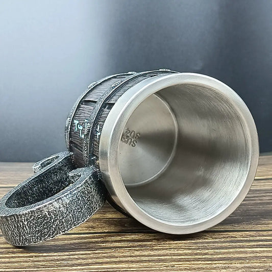 3D Bamboo Stainless Steel Beer Mugs - Large Capacity