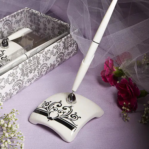 Ceramic Pen Holder with Sign Pen for Desk Setup