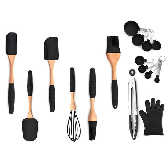 Wooden Handle Silicone Kitchenware Storage Set
