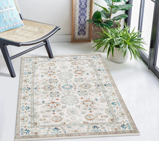 Washable Soft Small Boho Area Rugs Rags Rug Printed Carpet Chennile Rugs for Living Room 27x45 inch Cream Rust MultiMachine Washable Printed Rugs - 30% Cotton 70% Polyester