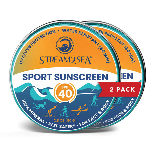 STREAM2SEA Sunscreen Balm in Tin SPF40 Reef Safe Mineral Sunscreen Face & Body Biodegradable Sunscreen Natural Organic Unscented Travel Size Reef Safe Sunscreen with Zinc Oxide - Pack of 2