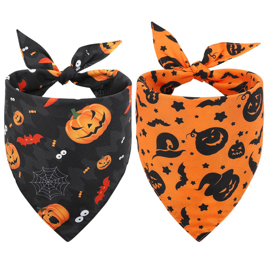 SZEE Halloween Dog Bandanas 2PCS Witch and Pumpkin Double-Layer Dog Scarf for Small Medium and Large Dogs Funny Dog Halloween Costumes for Festive Celebrations Photo Prop (L Black&Pumpkin Orange)
