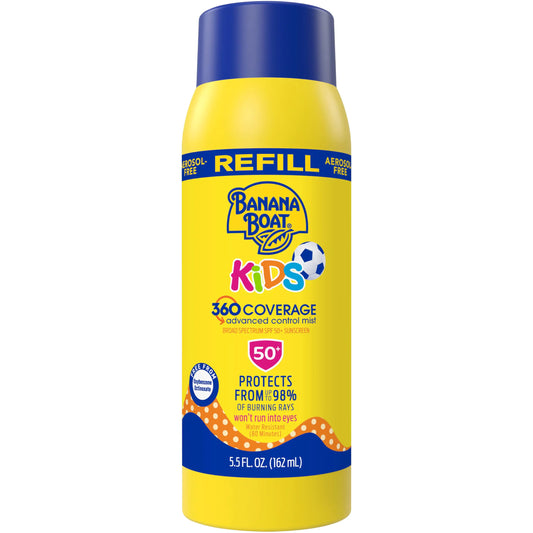 Banana Boat Kids 360 Coverage Sunscreen Mist Refill SPF 50+ | Kids Spray Sunscreen Refill Non-Aerosol Sunscreen Spray Refill SPF Spray Sunblock for Kids Kids Sunscreen Spray SPF 50 5.5oz