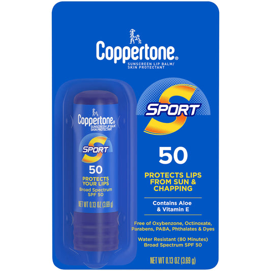 Coppertone Sport Sunscreen Lip Balm SPF 50 Sunscreen for Lips Skin Protectant 0.13 Oz