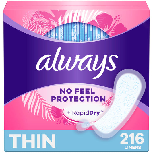 Always Ultra Thin Daily Liners For Women Regular Length 216 Count Total Count (2 Packs of 108 Count)