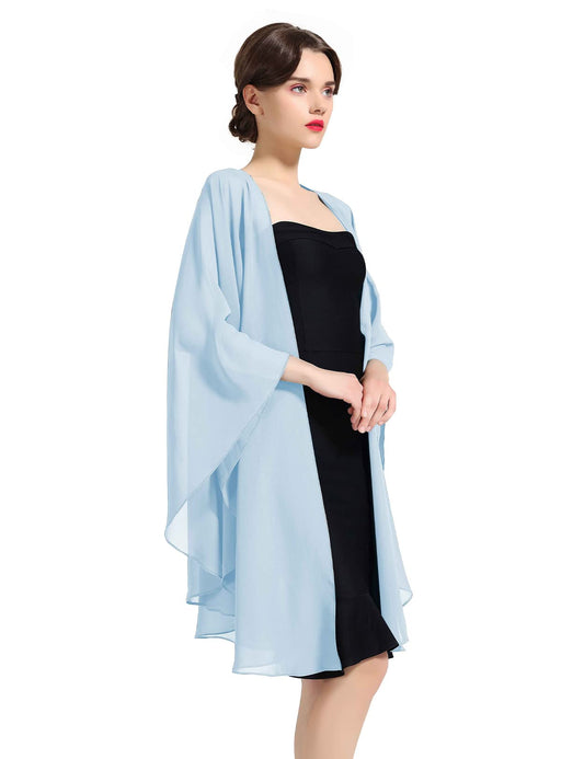 BEAUTELICATE Chiffon Shawl Bridal Wedding Wrap Long Evening Scarves Scarf Light Blue