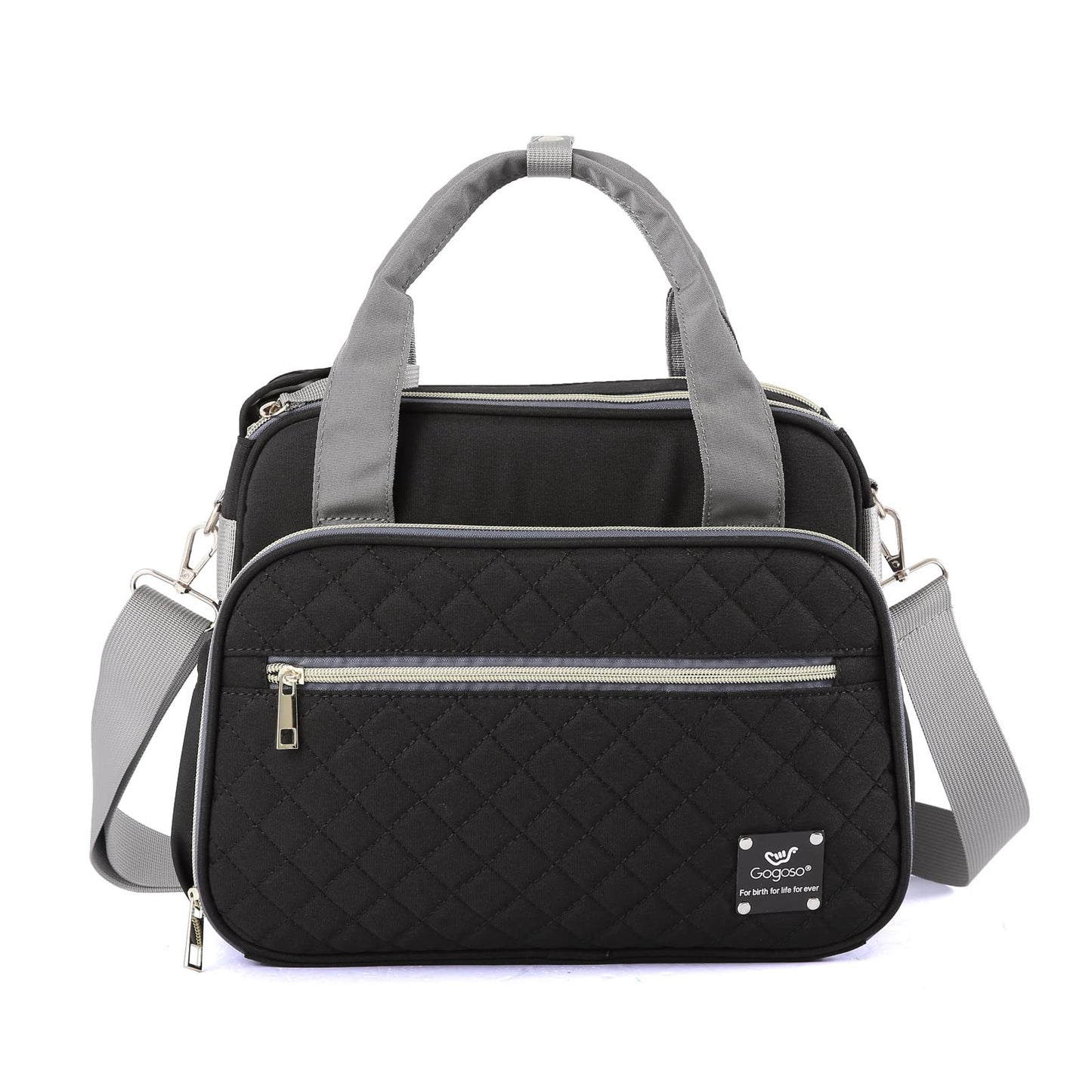 GOGOSO Crossbody Small Diaper Bag Cute Mini Baby Diaper Tote Bags with Insulated Pockets for Traveling Outdoor Parent Black
