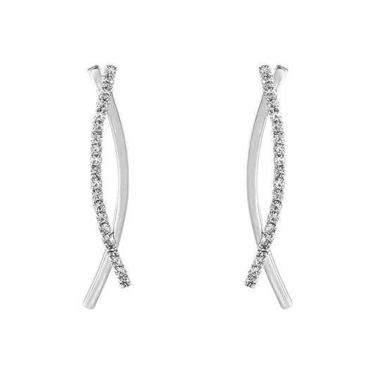 Minimalist Korean Curved Cross Earrings with Diamonds