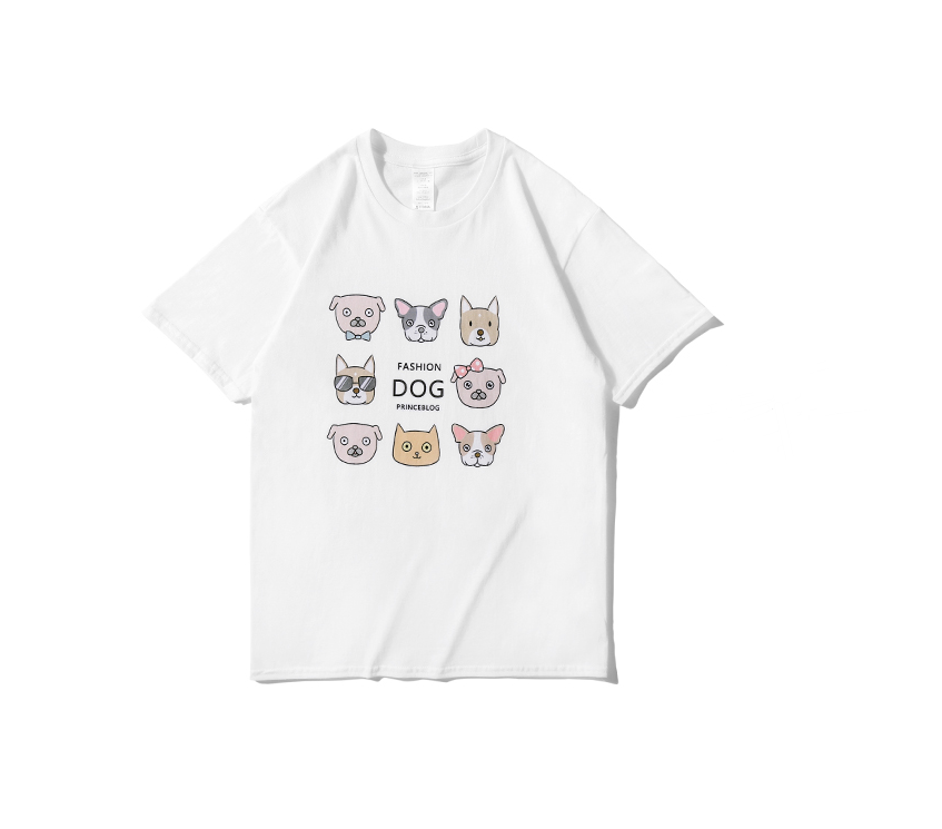 Cartoon Dog Print Short Sleeve Couple T-Shirts