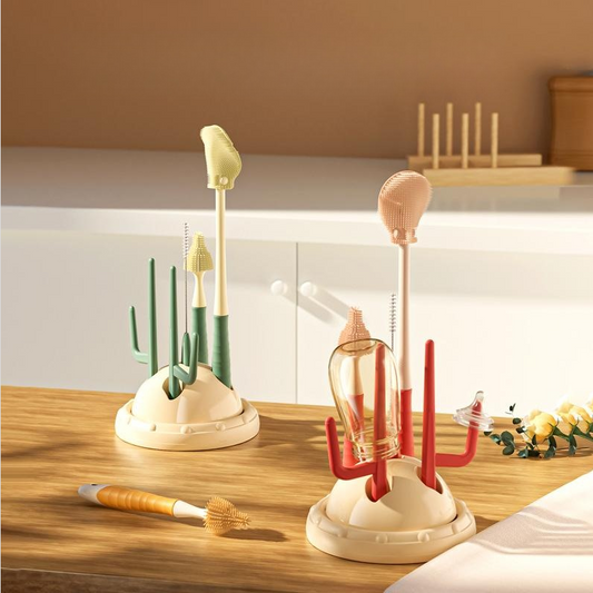 3-in-1 Drain Rack and Brush Set for Baby Bottles