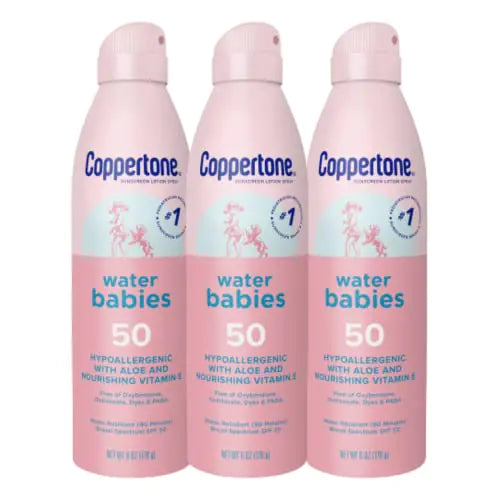 Coppertone Water Babies Sunscreen Lotion Spray SPF 50 Pediatrician Recommended Baby Sunscreen Spray Water Resistant Sunscreen for Babies Bulk Sunscreen 6 Oz Pack of 3