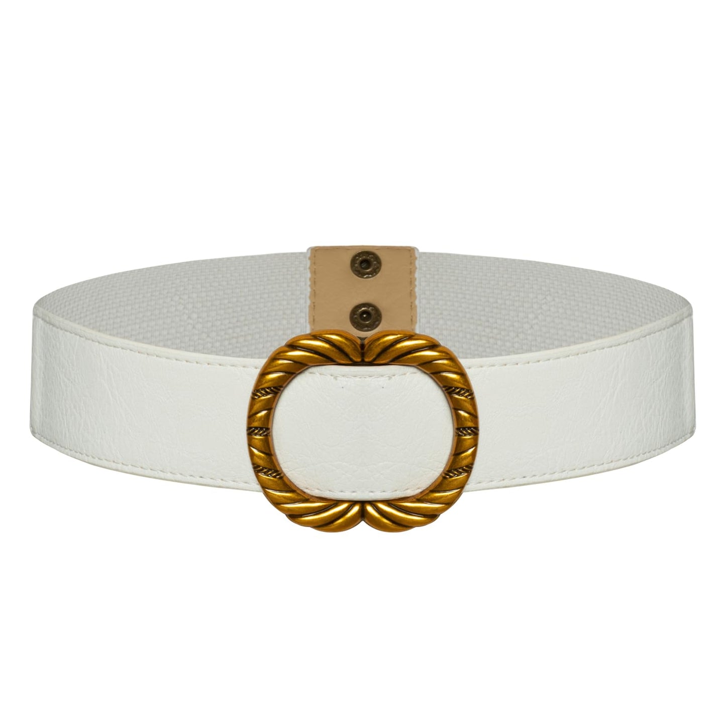 Belle Poque Elastic Waist Belt Black Belt with Gold Buckle Womens Waist Belt with 2 Buttons