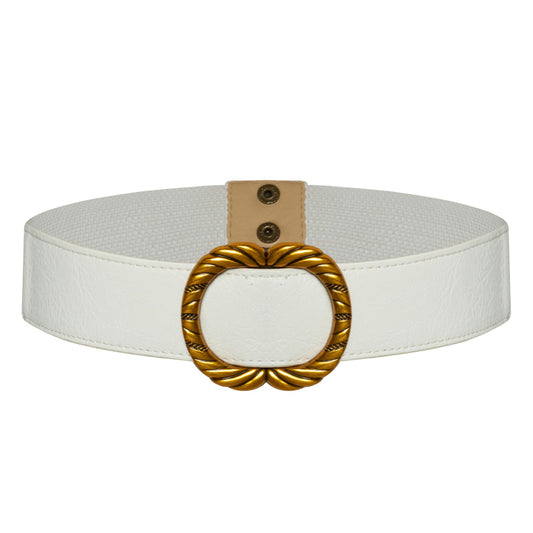 Belle Poque Elastic Waist Belt Black Belt with Gold Buckle Womens Waist Belt with 2 Buttons