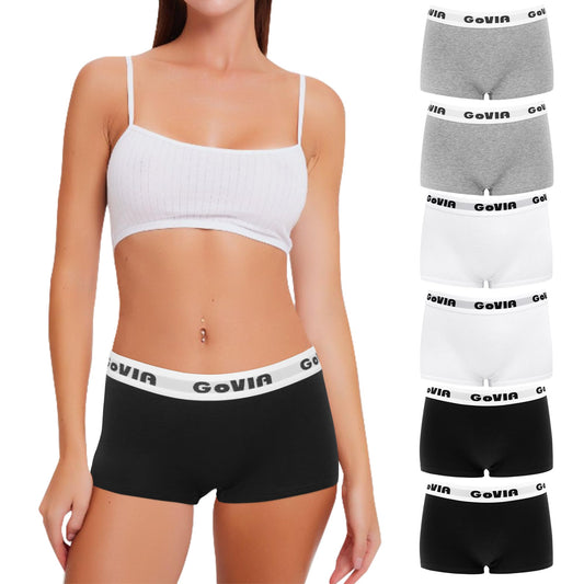 Uizuooy Woman Boxers Stretch Boyshort Briefs 6 Packs(Regular & Plus Size)