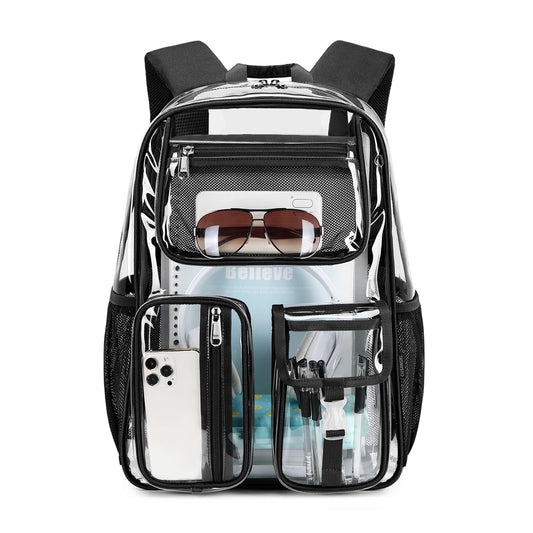 Cusangel Clear X-Large Backpack Heavy Duty Clear BookBag17.5inch TPU Large Capacity See Through Backpack for Sport EventsTravelPlastic backpacks for 15age+